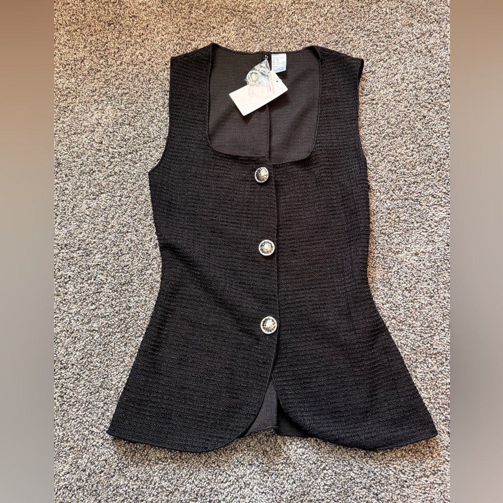 NWT - H&M Black Textured Button Detailed Vest Sleeveless Top